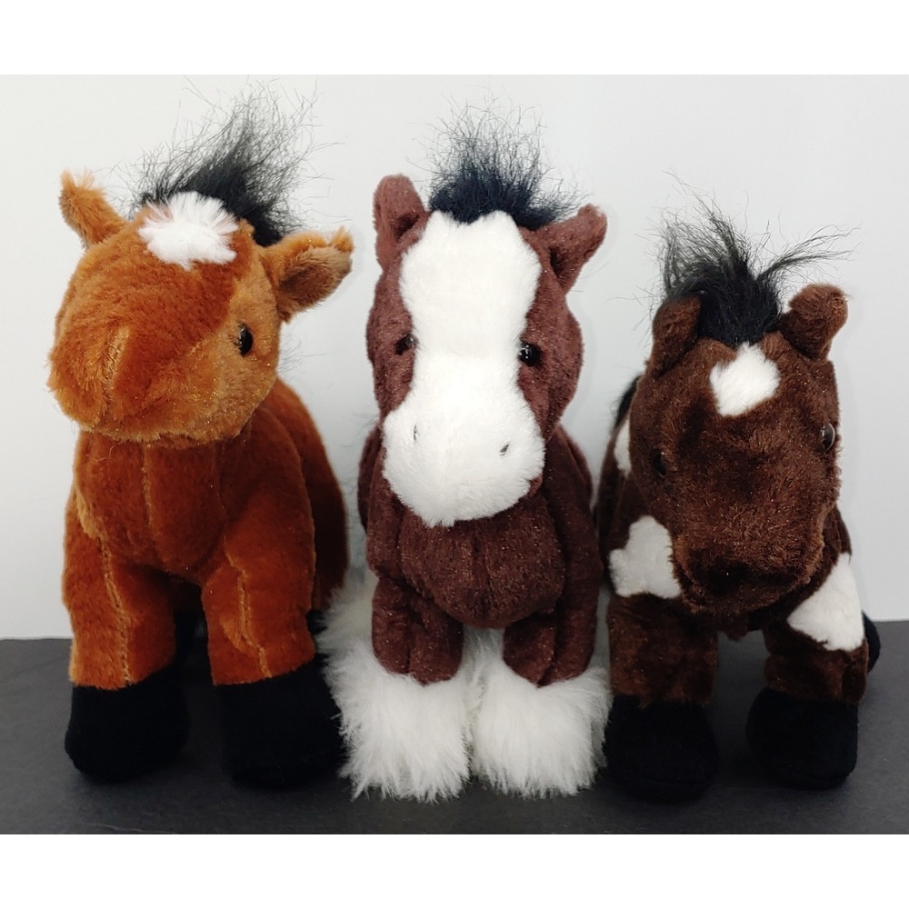 Webkinz Horses 8" Plush Brown Arabian Clydesdale Pinto Ganz Lot Of 3